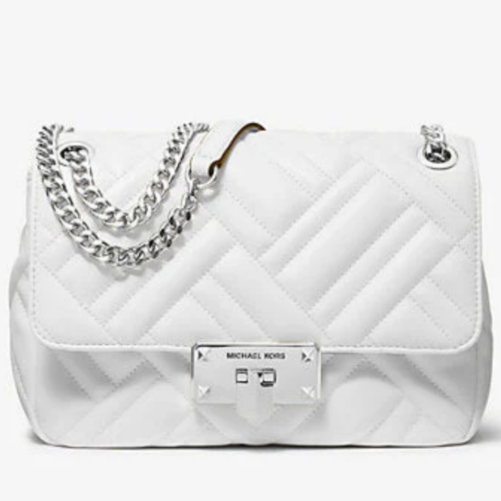 Host Pick✨Micheal Kors Peyton MED shoulder flap optic white bag NewW/Defects